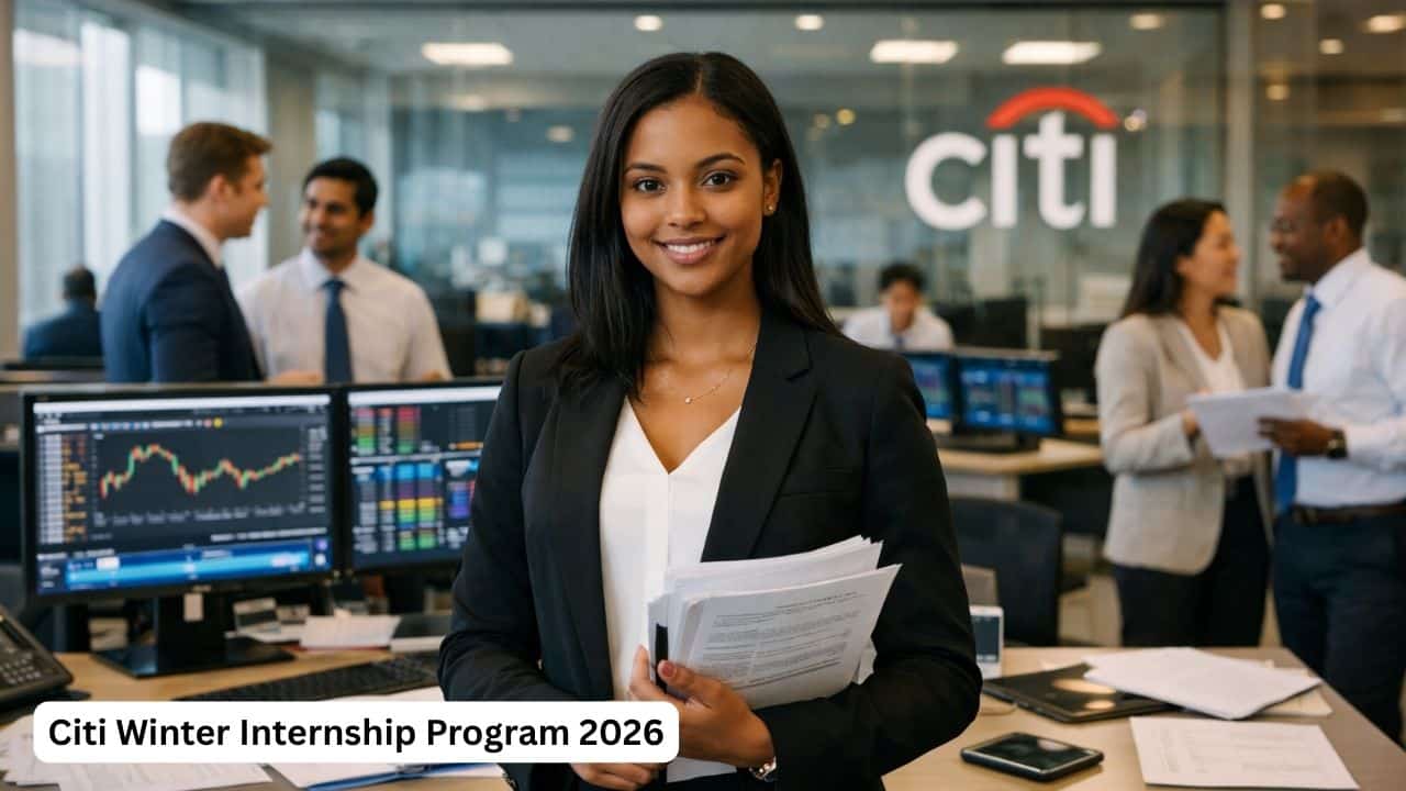 South African student in a modern banking office for Citi Winter Internship Program 2026