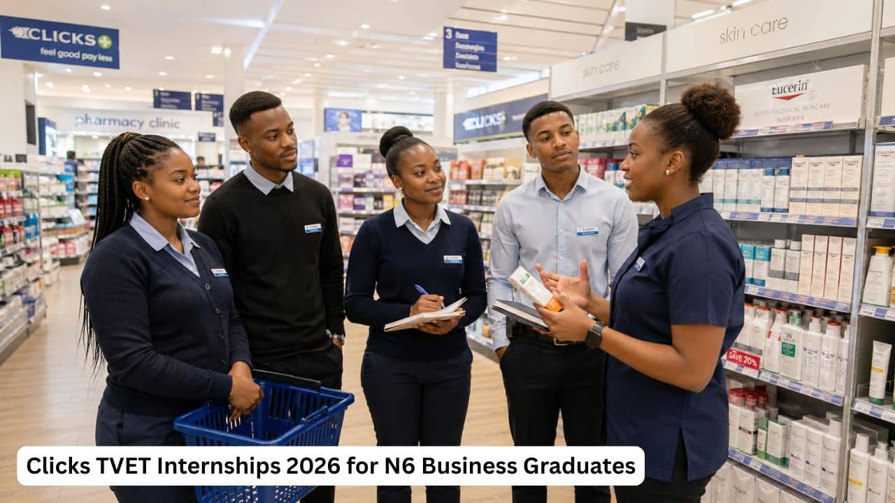 Young South African N6 Business graduates gaining workplace experience through the Clicks TVET Internship Programme.
