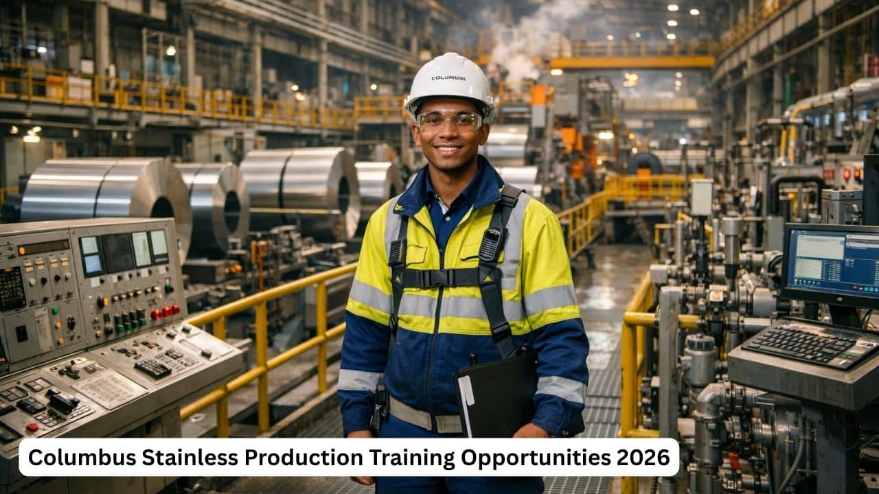 Young South African engineering graduate inside a stainless steel production environment for Columbus Stainless Production Training Opportunities 2026