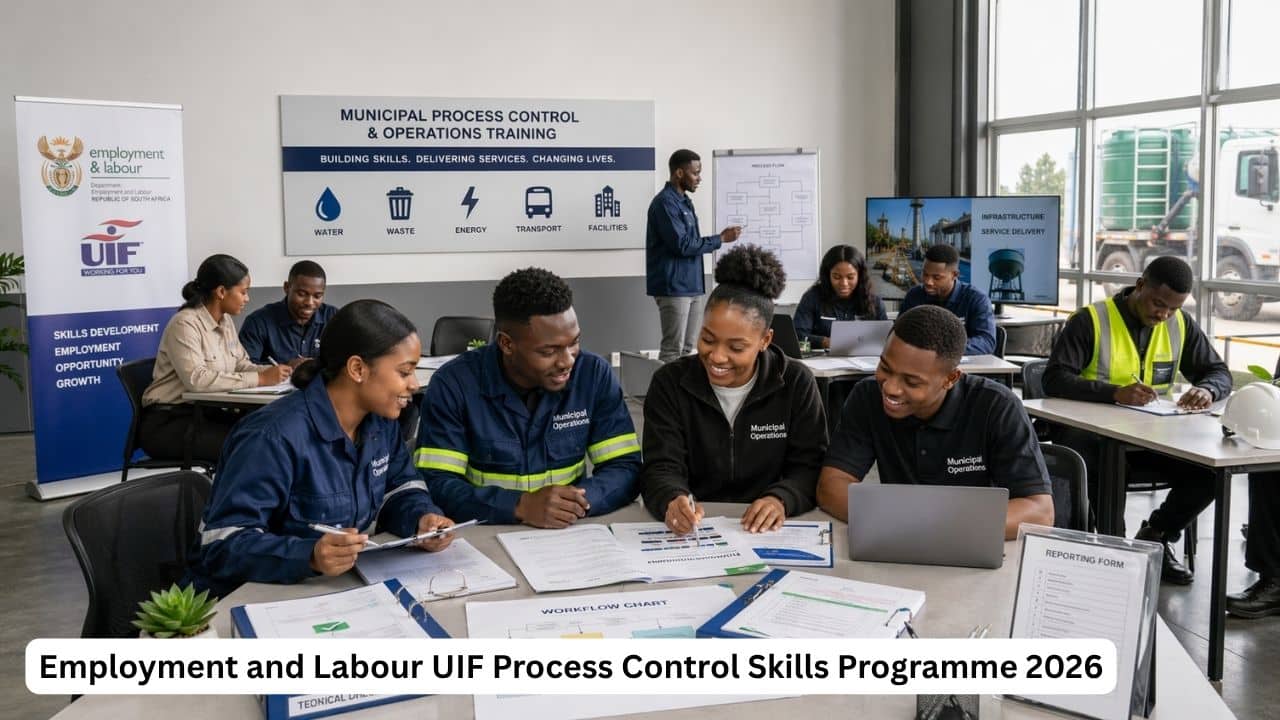 Unemployed South African trainees in a process control skills training session linked to Employment and Labour and UIF in 2026