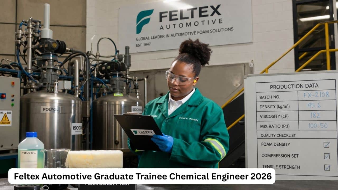 Young South African chemical engineering graduate in a manufacturing environment at Feltex Automotive