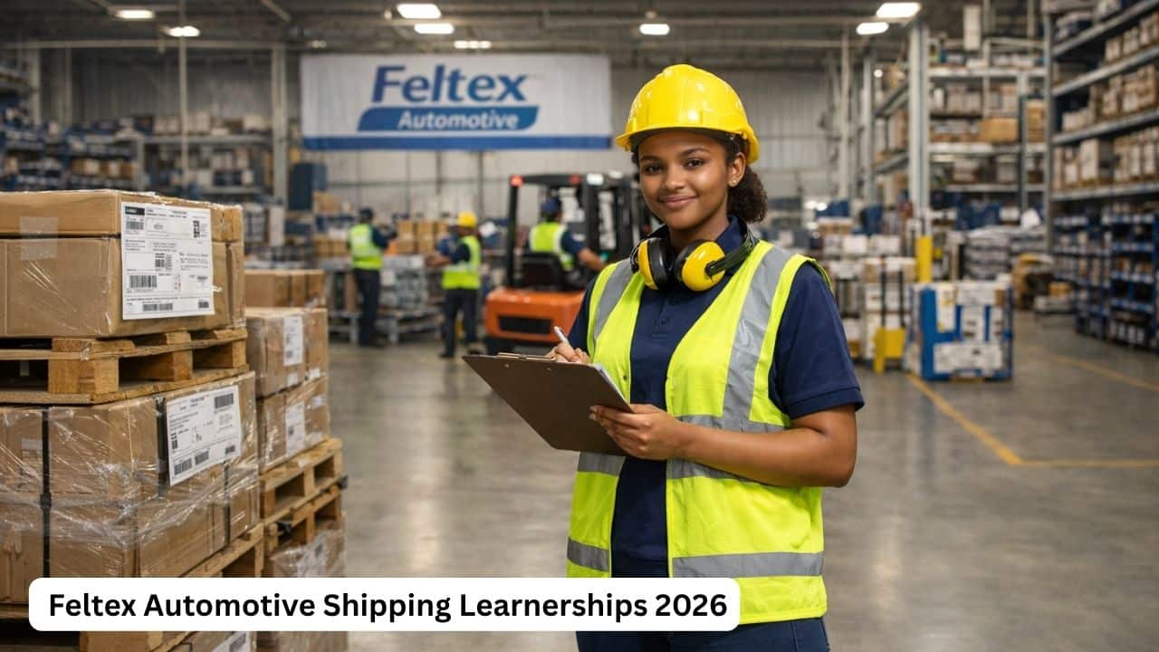 Young South African learner in a shipping and logistics workplace during the Feltex Automotive learnership programme