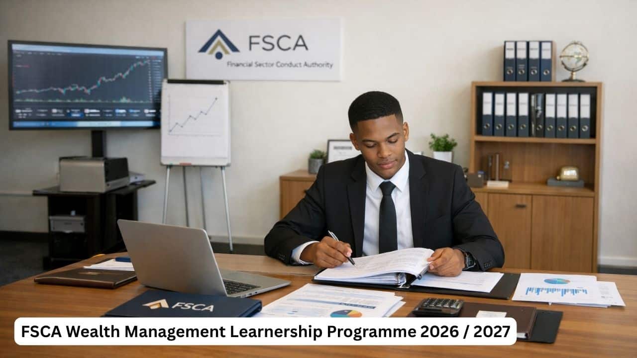 Young South African matriculant in a financial services office during the FSCA Wealth Management Learnership Programme 2026 / 2027