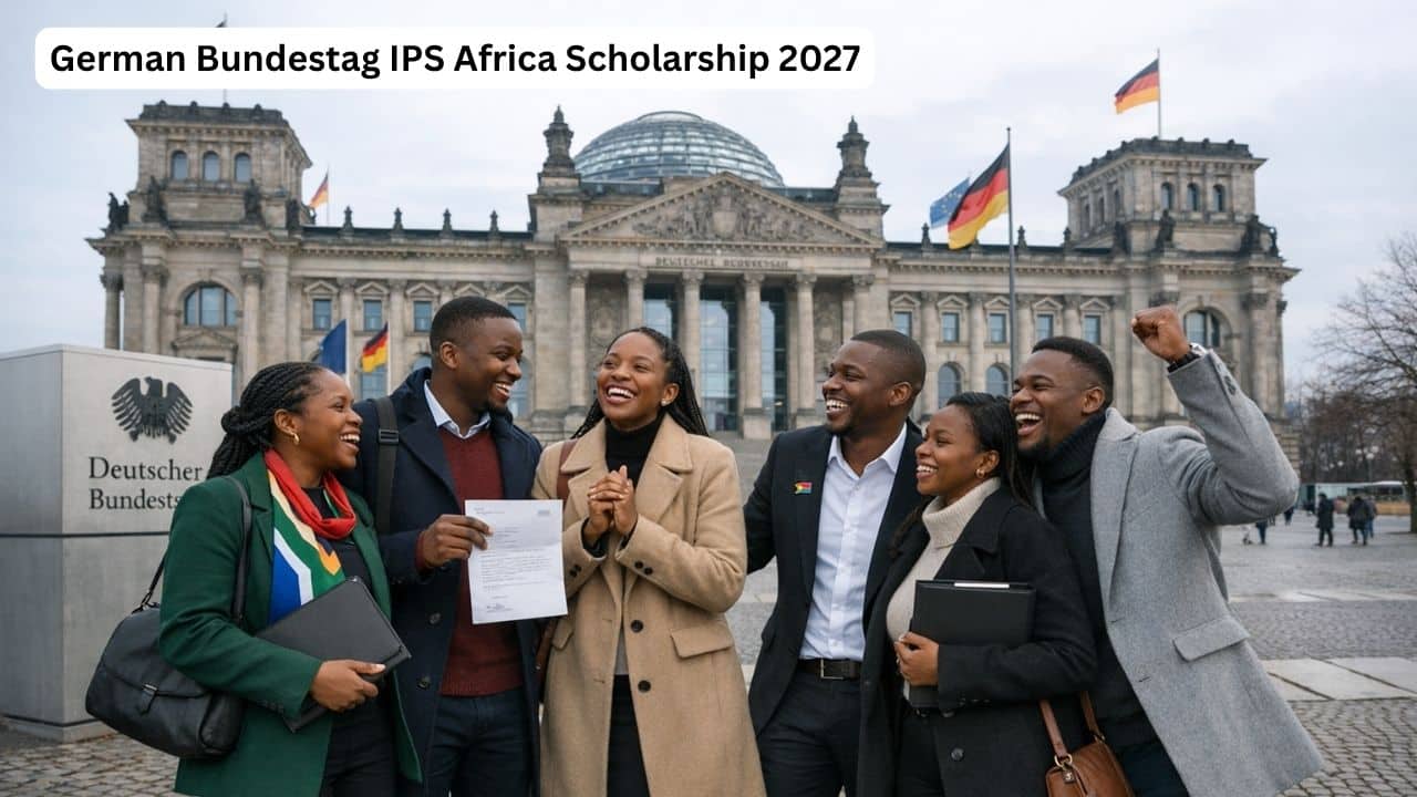 Young African graduates outside the German Bundestag in Berlin for the IPS Africa Scholarship programme
