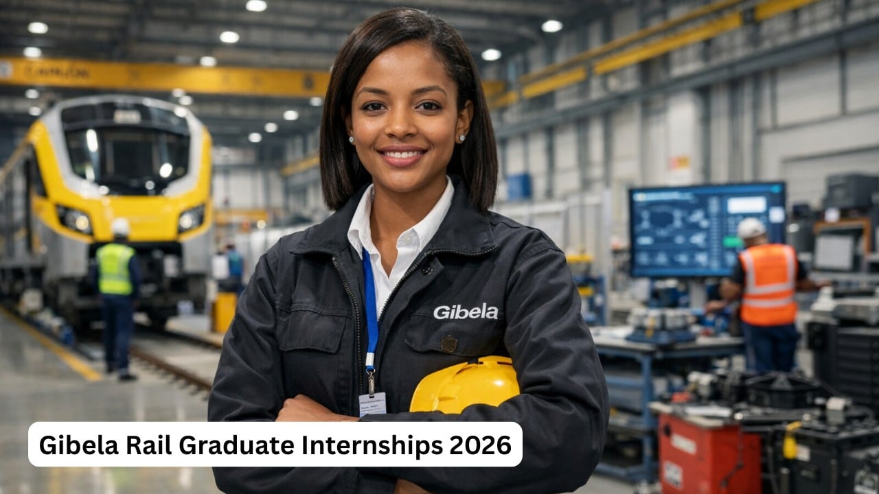 Young graduate trainee inside a rail manufacturing facility for the Gibela Rail Graduate Internships 2026