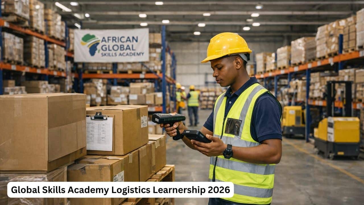 Young South African logistics learner scanning warehouse stock during a 2026 learnership programme
