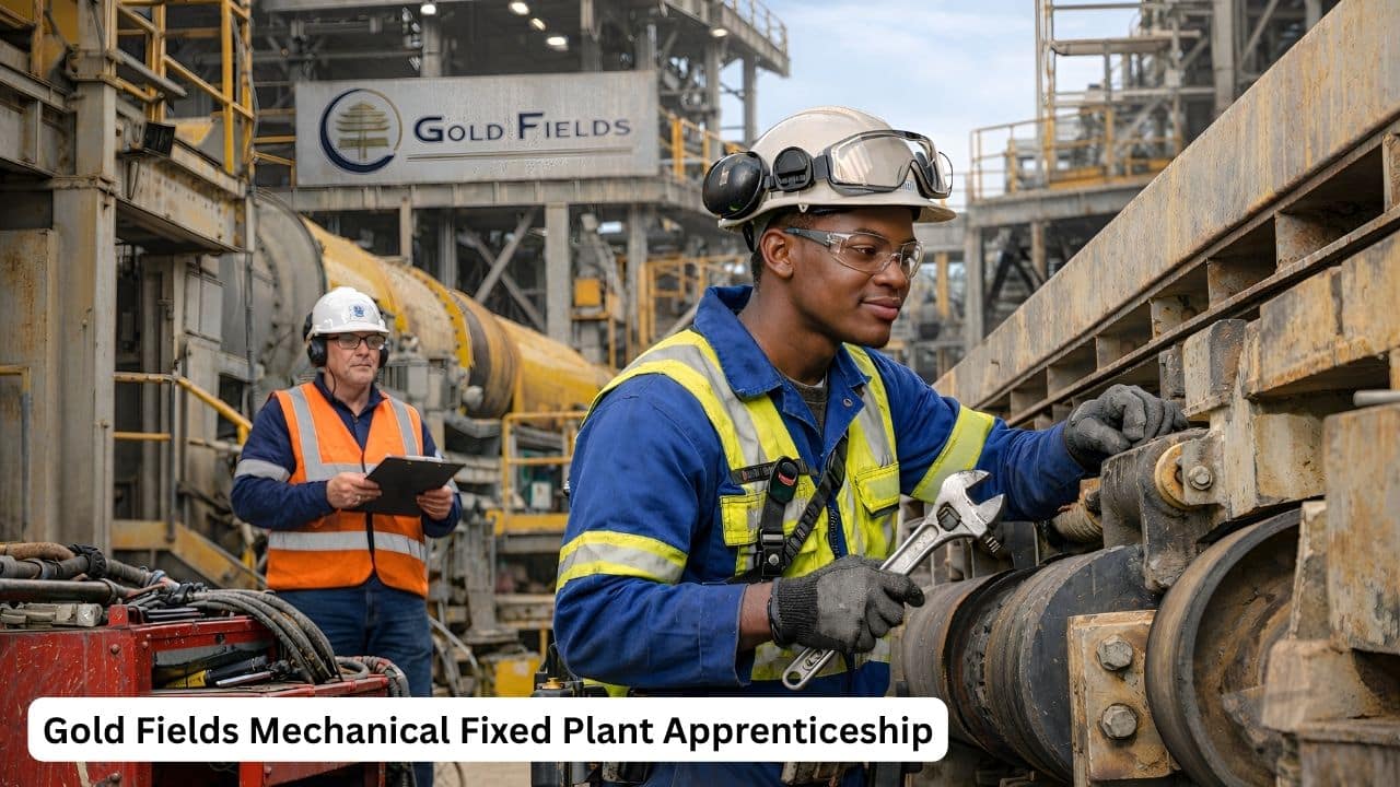 Apprentice mechanic inspecting fixed plant equipment during training at a gold mining site