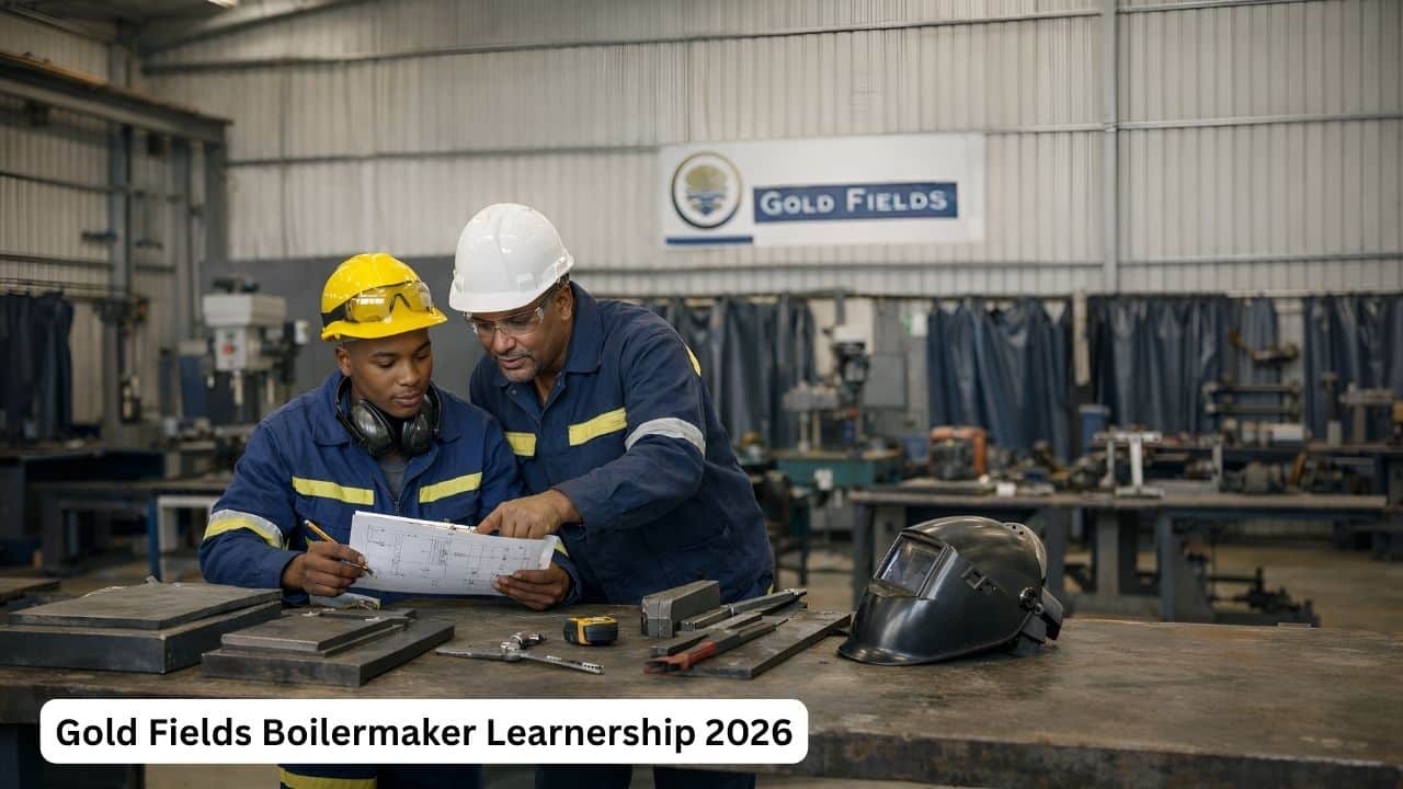 Gold Fields boilermaker and plater learners in PPE during engineering training at a mine workshop