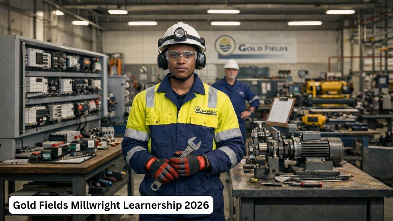 South African engineering learner in PPE during millwright training at a Gold Fields workshop