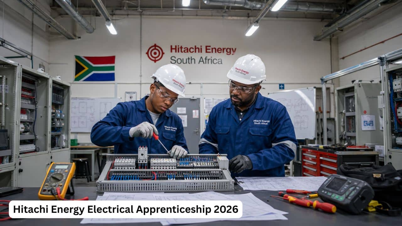 Young South African electrical apprentice receiving practical training in an industrial workshop