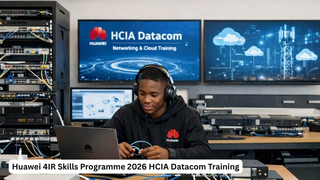 Young South African ICT learner receiving hands-on networking training for Huawei HCIA Datacom certification in 2026