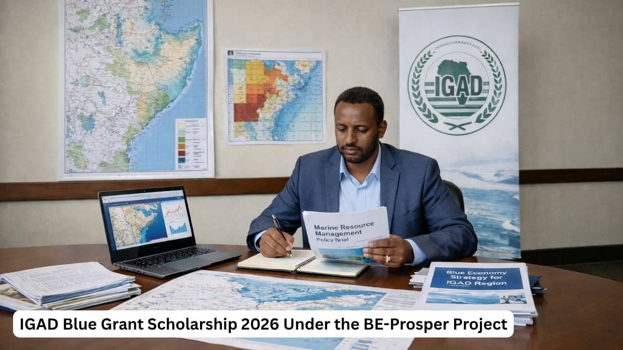 Blue economy professional in a marine policy research setting for the IGAD Blue Grant Scholarship 2026