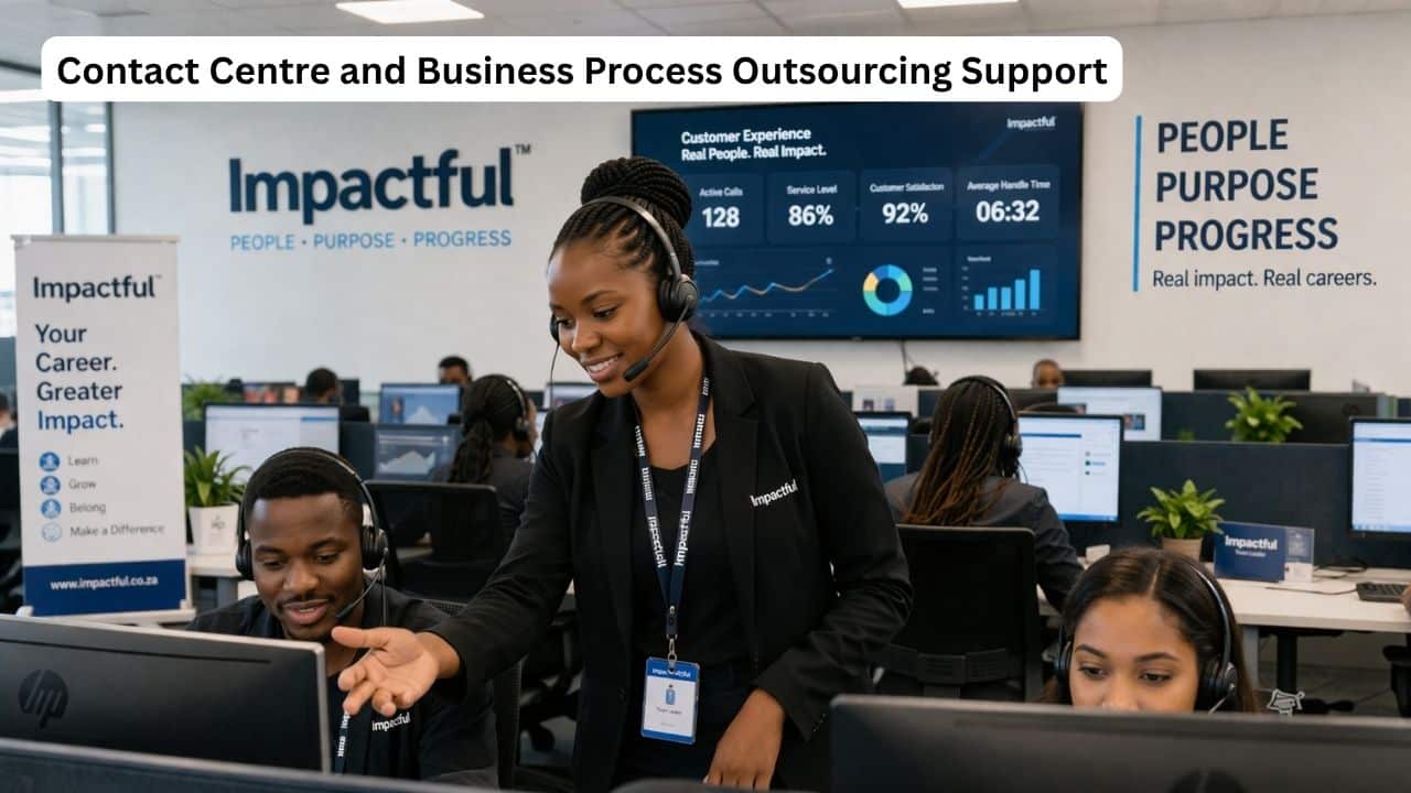 Young South African contact centre team leader working in a modern BPO support office