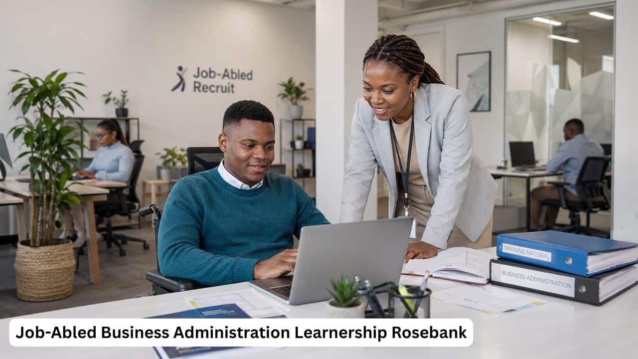 Young South African learner with a disability receiving business administration training through Job-Abled Recruit in Rosebank.