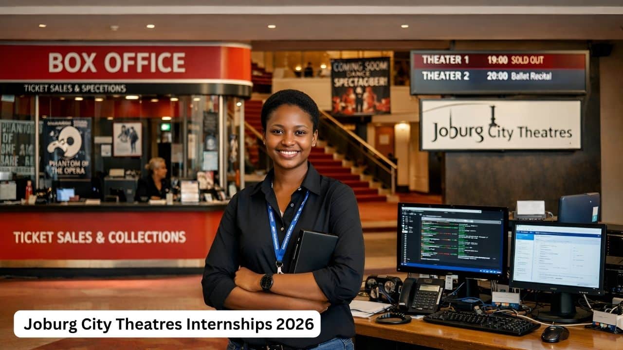 Young South African graduate working in a theatre customer service and IT support environment during the Joburg City Theatres Internship Programme 2026