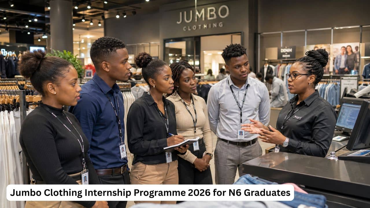 Young South African N6 graduates gaining retail workplace experience through the Jumbo Clothing Internship Programme.