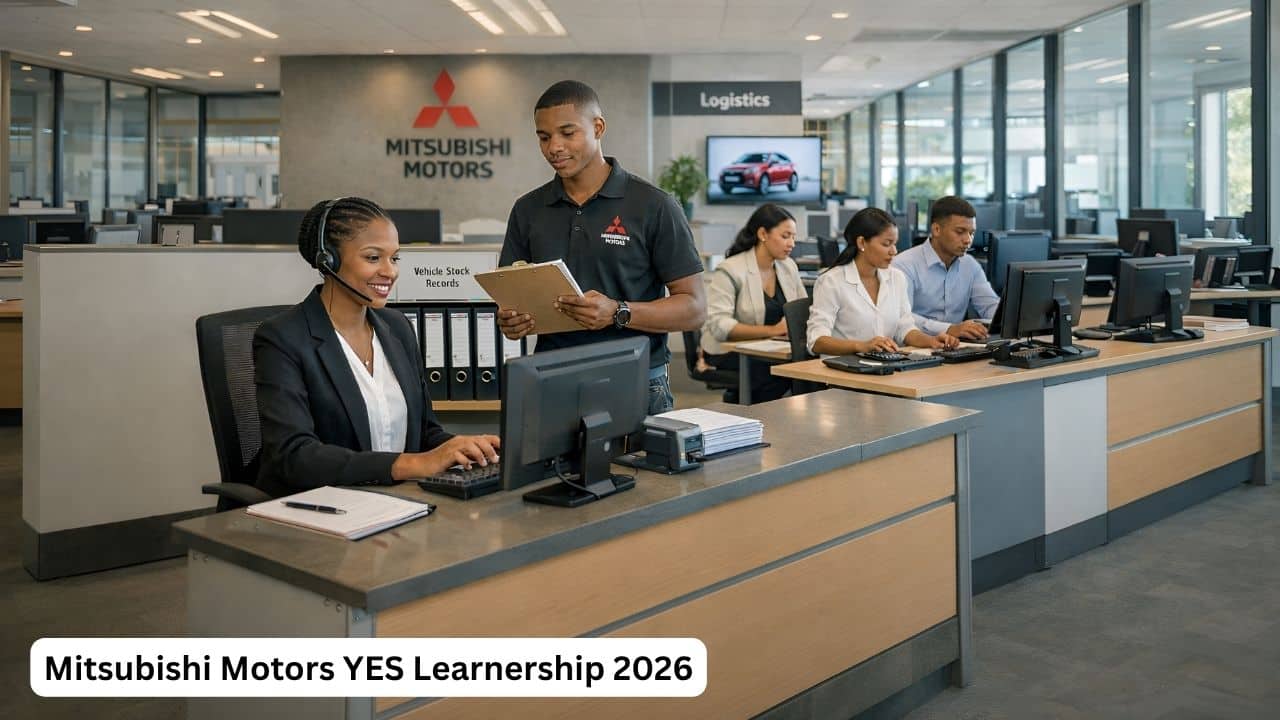 Young South African trainees gaining workplace experience in a Mitsubishi Motors learnership environment