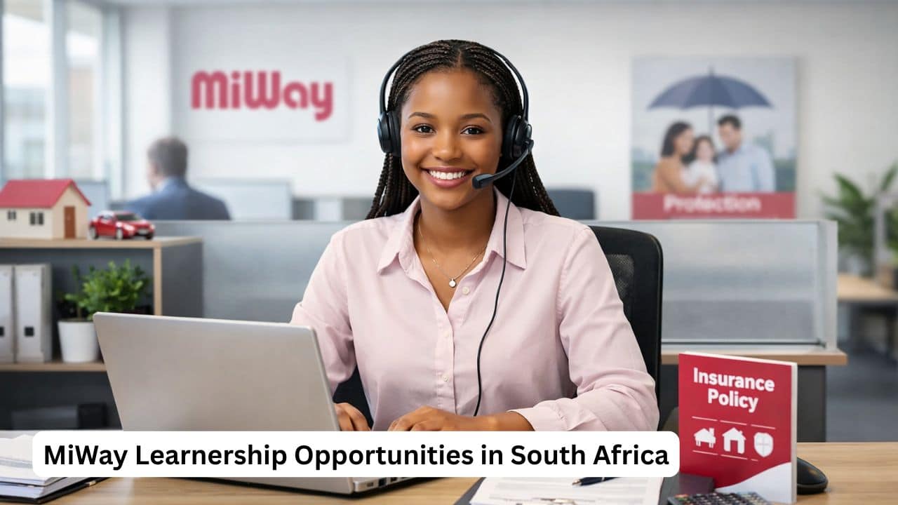 Young South African learner working in a professional insurance office during a MiWay learnership opportunity
