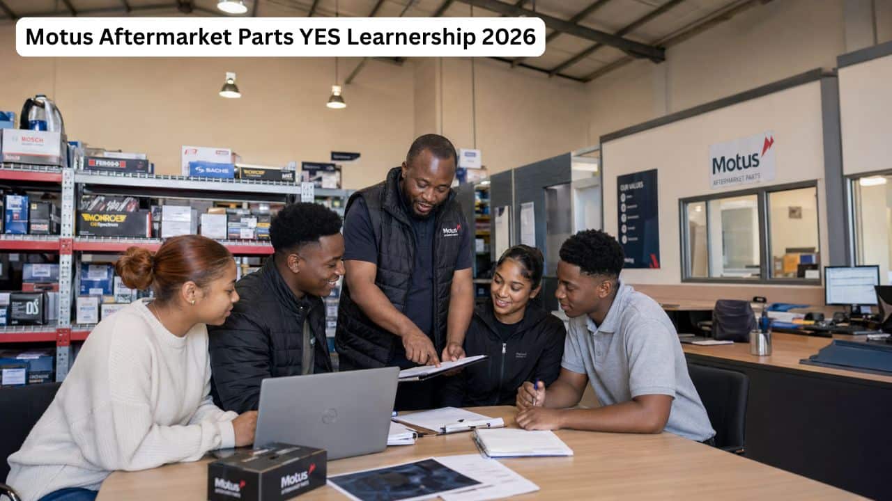 Young South African learners gaining automotive workplace experience through the Motus Aftermarket Parts YES Learnership 2026