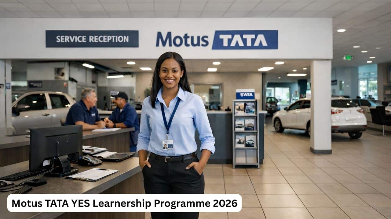 Young South African Matric graduate in a Motus TATA workplace environment during a YES learnership opportunity