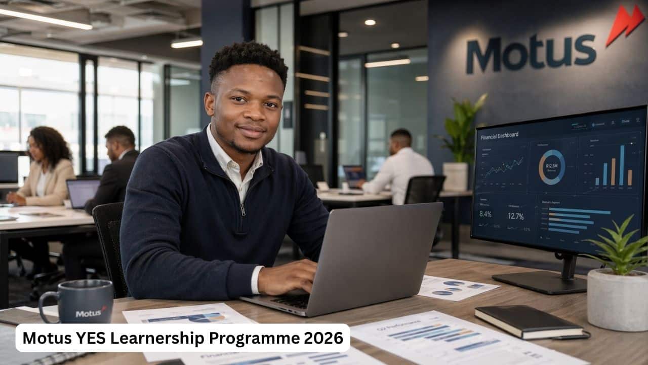 Young South African graduate in a professional office setting representing the Motus YES Learnership Programme 2026