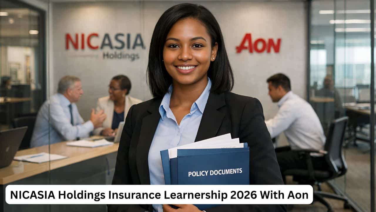 Young South African learnership candidate in a professional insurance office environment