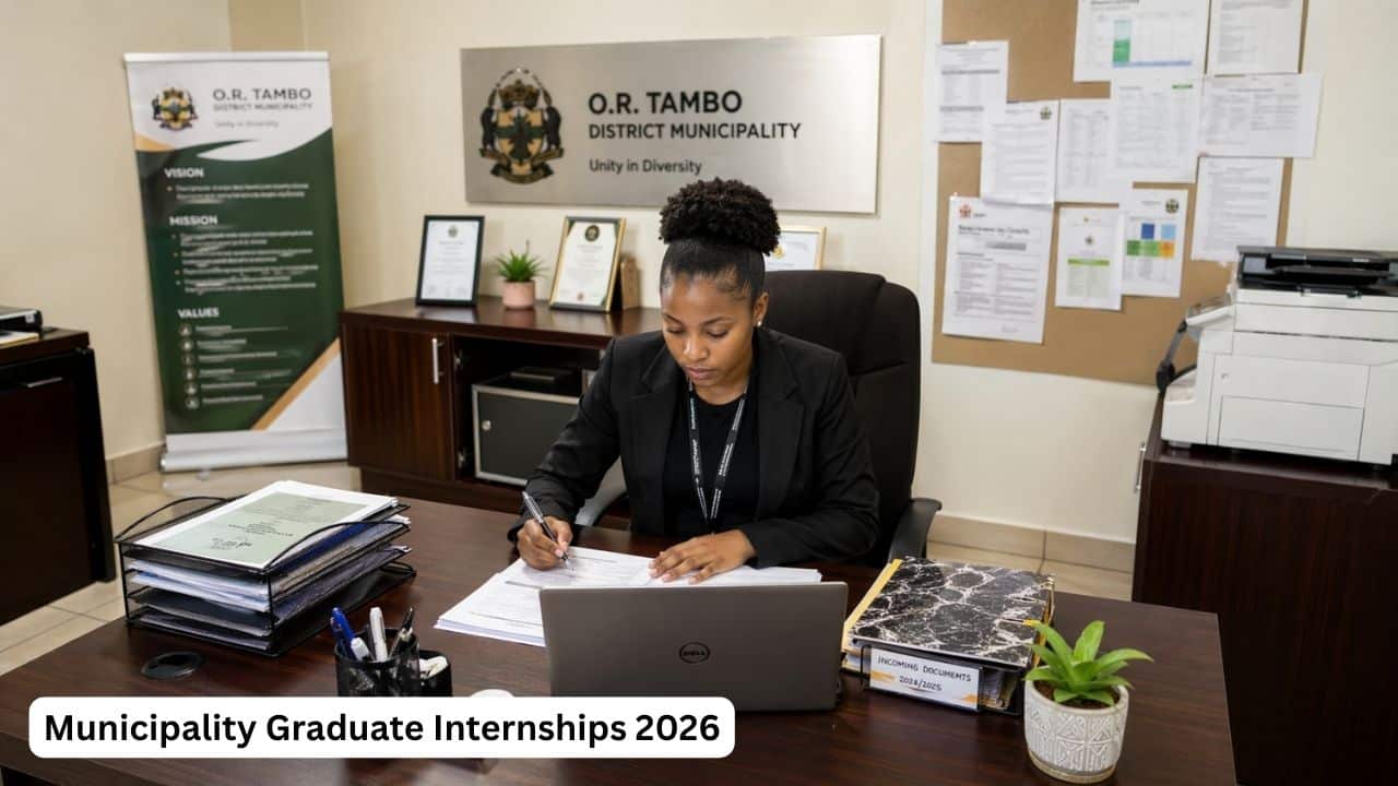 Young South African graduate intern in a municipal office during the O.R. Tambo District Municipality Graduate Internship Programme