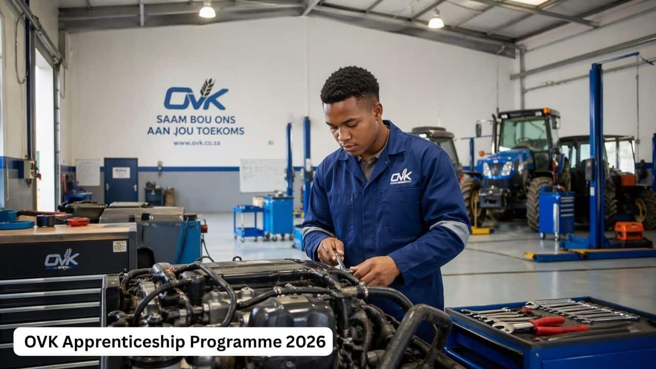 Young South African apprentice working in a motor workshop for the OVK Apprenticeship Programme 2026