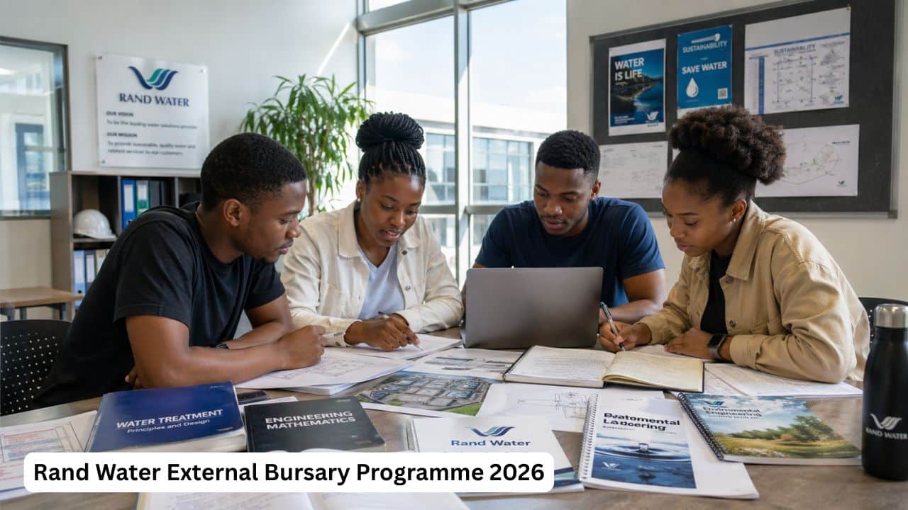 Young South African students preparing documents for the Rand Water External Bursary Programme.