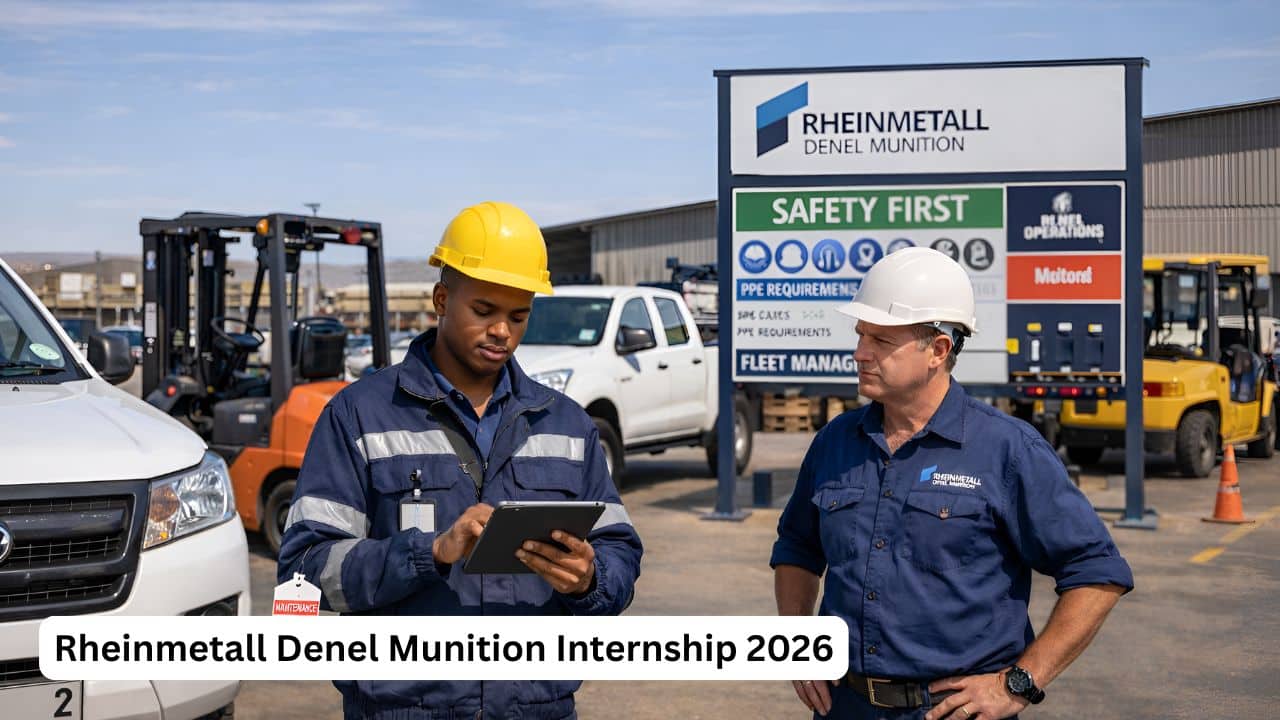 Young South African fleet and equipment asset intern checking vehicle and equipment records in an industrial yard