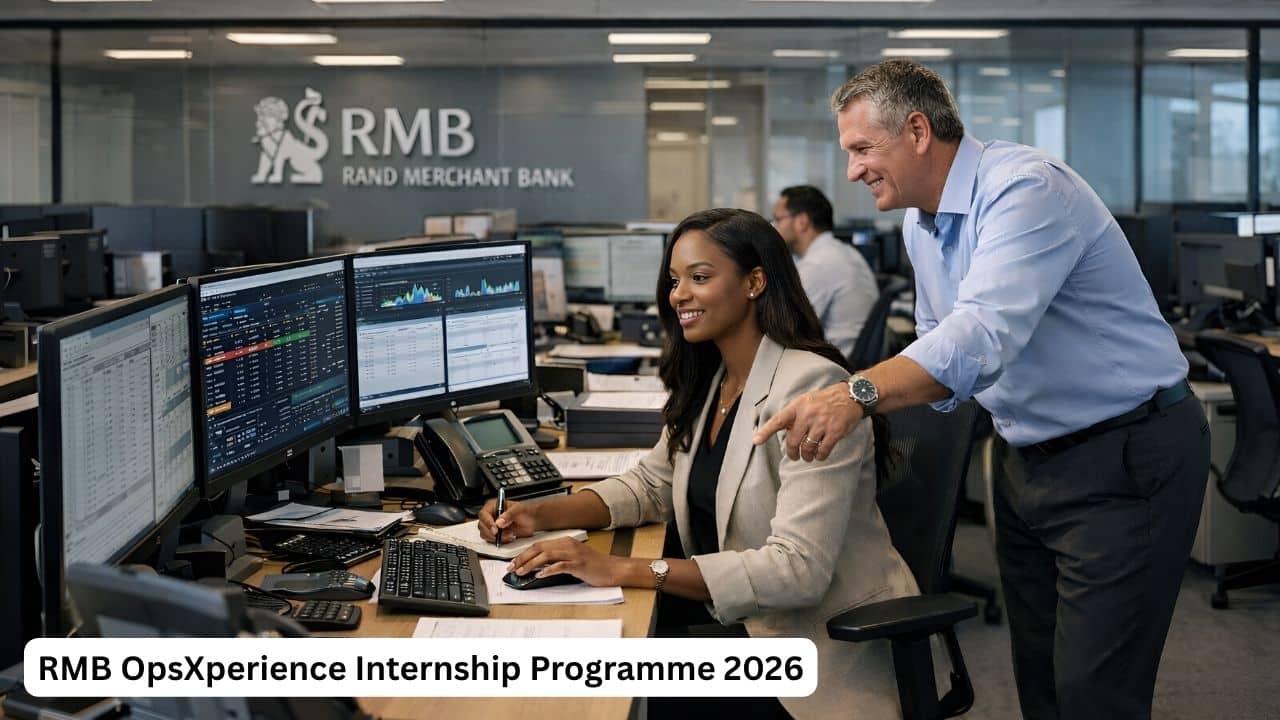 Young South African graduate working in a banking operations office during the RMB OpsXperience Internship Programme