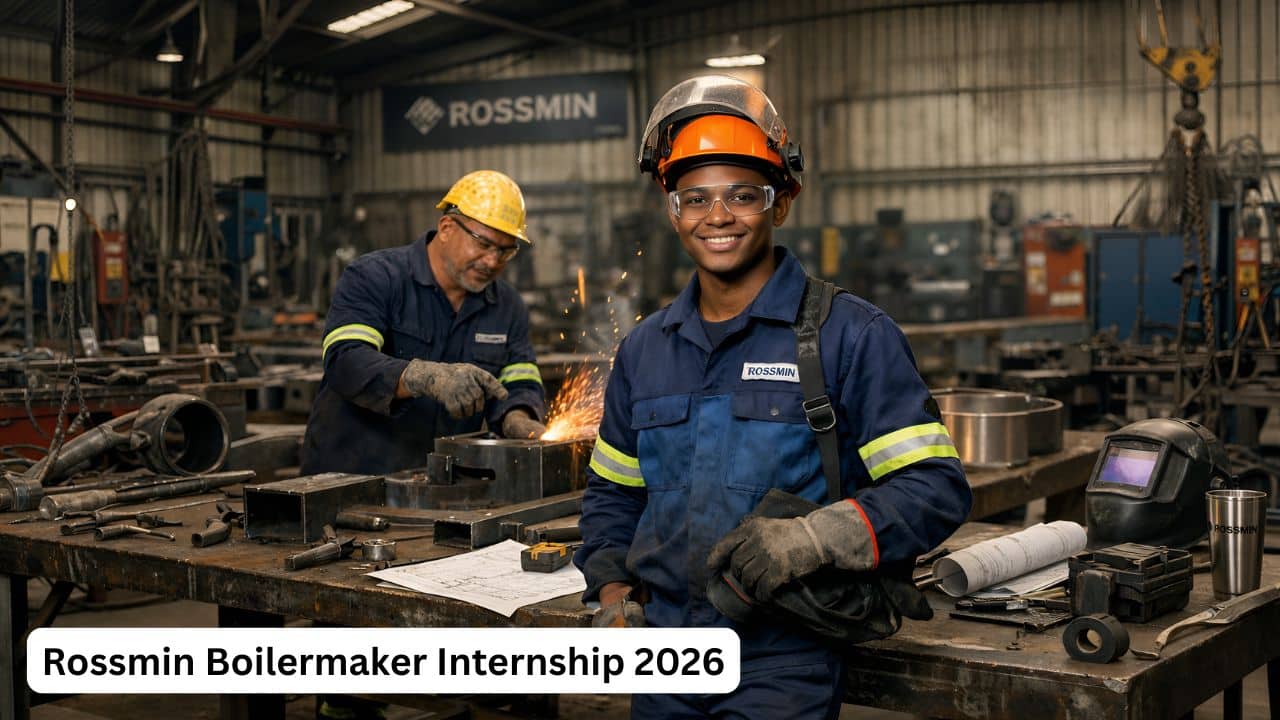Rossmin boilermaker intern in safety gear working in an industrial fabrication workshop