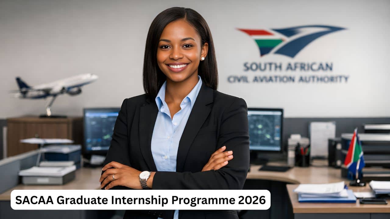 Young South African graduate in a professional aviation office representing the SACAA Graduate Internship Programme 2026