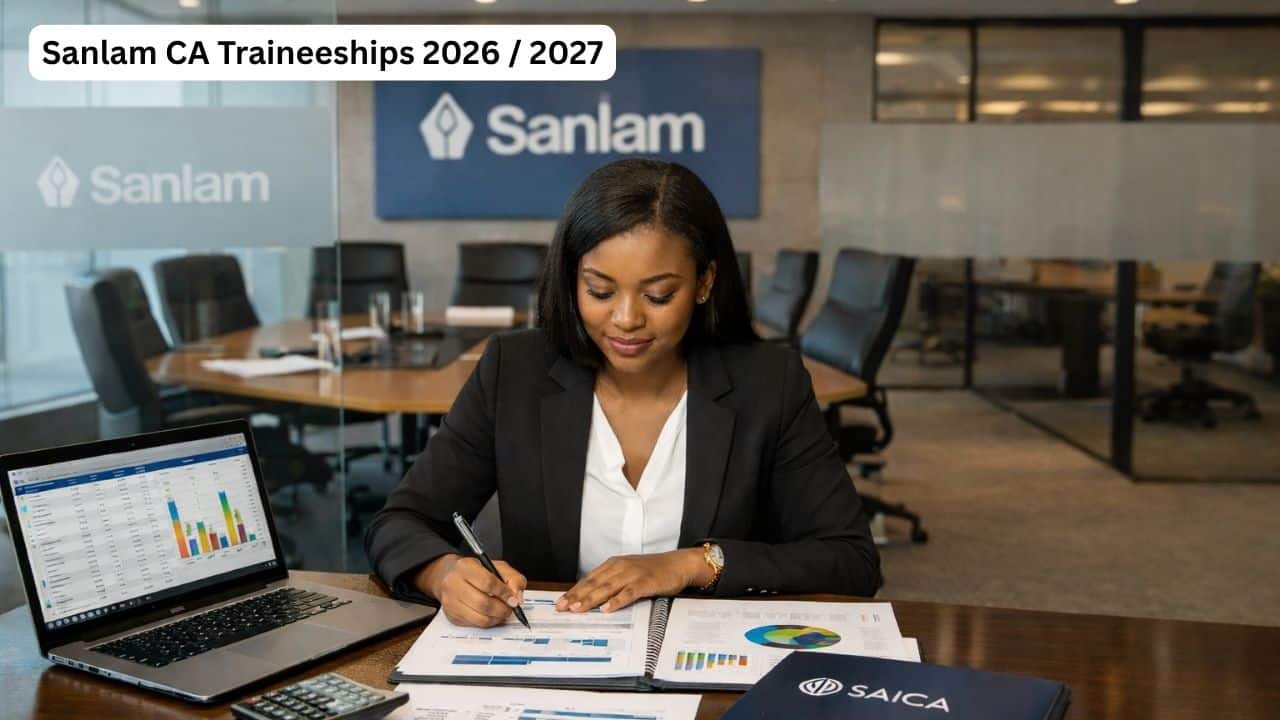 Young South African trainee accountant working in a corporate finance environment during the Sanlam CA Traineeships 2026 / 2027 programme