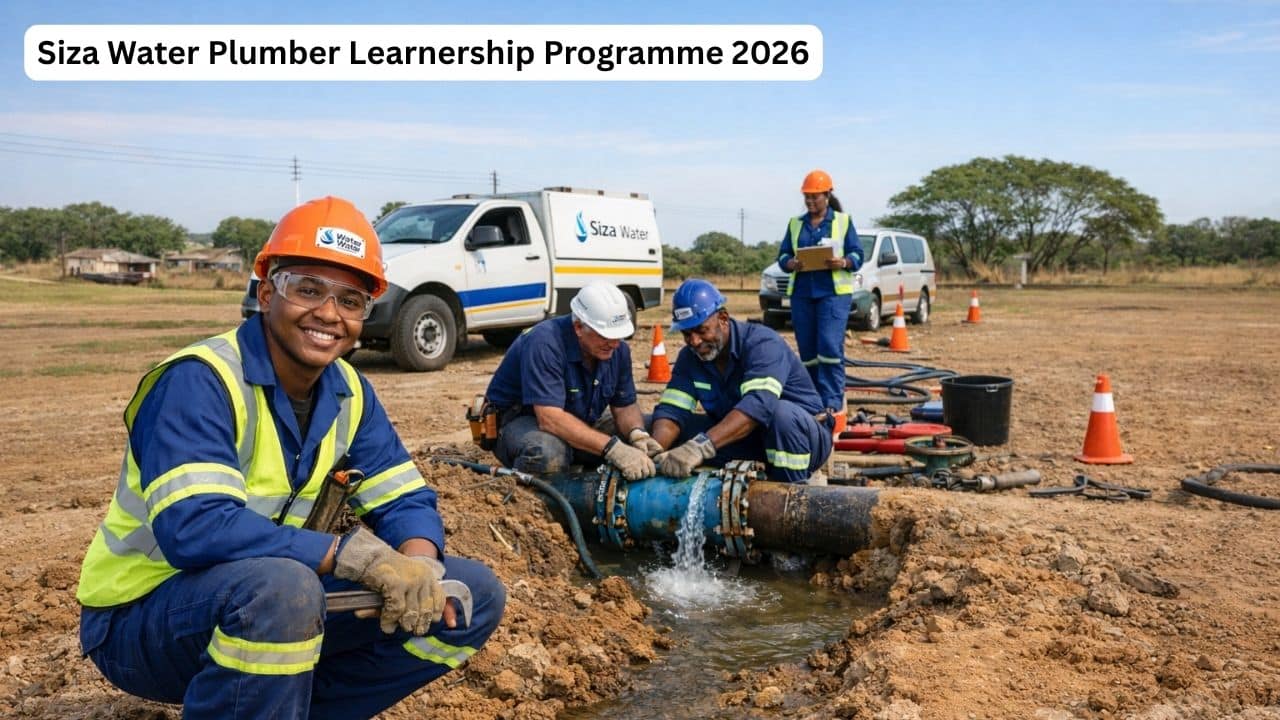 Young South African plumbing learner working on water infrastructure during the Siza Water Plumber Learnership Programme 2026