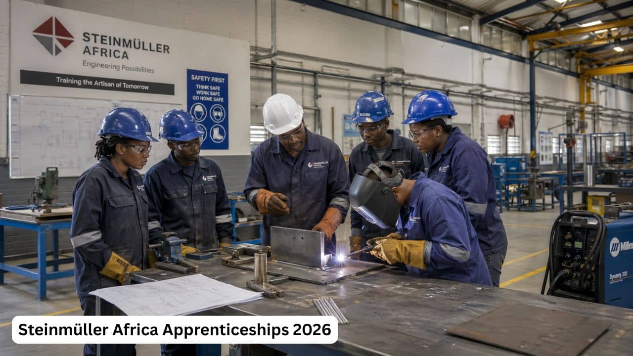 Young South African apprentices receiving boilermaking and welding training through the Steinmüller Africa Apprenticeships 2026