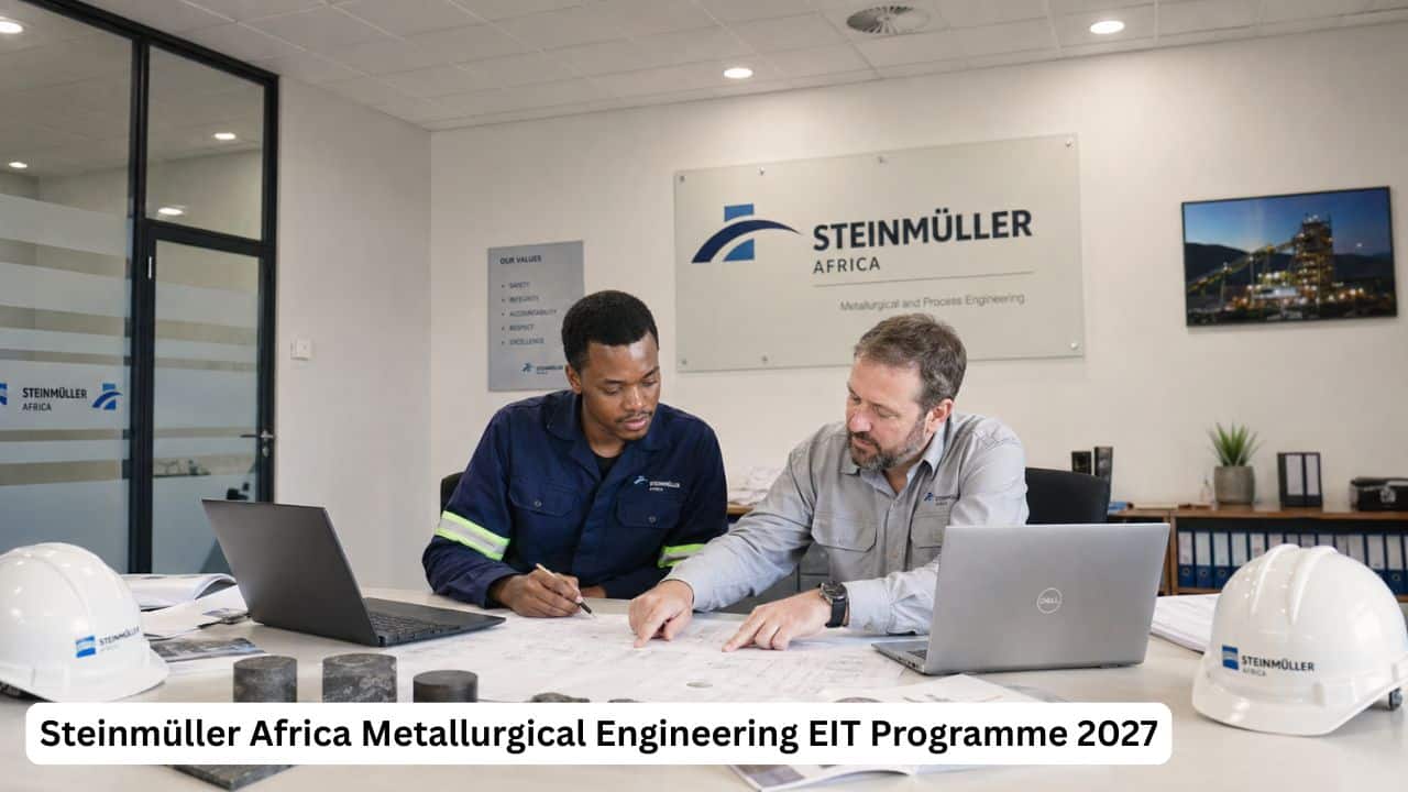 Young South African metallurgical engineering graduate reviewing technical reports for the Steinmüller Africa EIT Programme