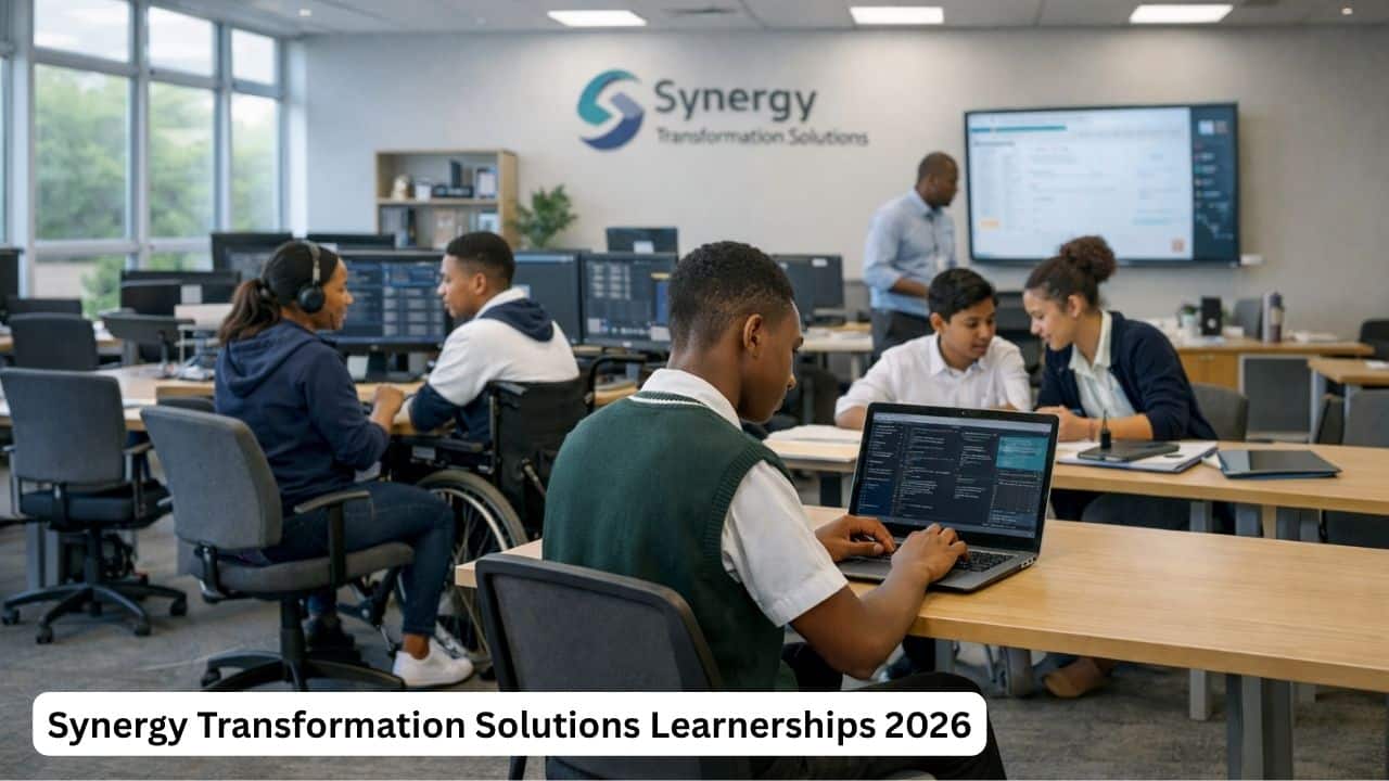 Young South African learners in a technology training environment during a Synergy Transformation Solutions learnership intake