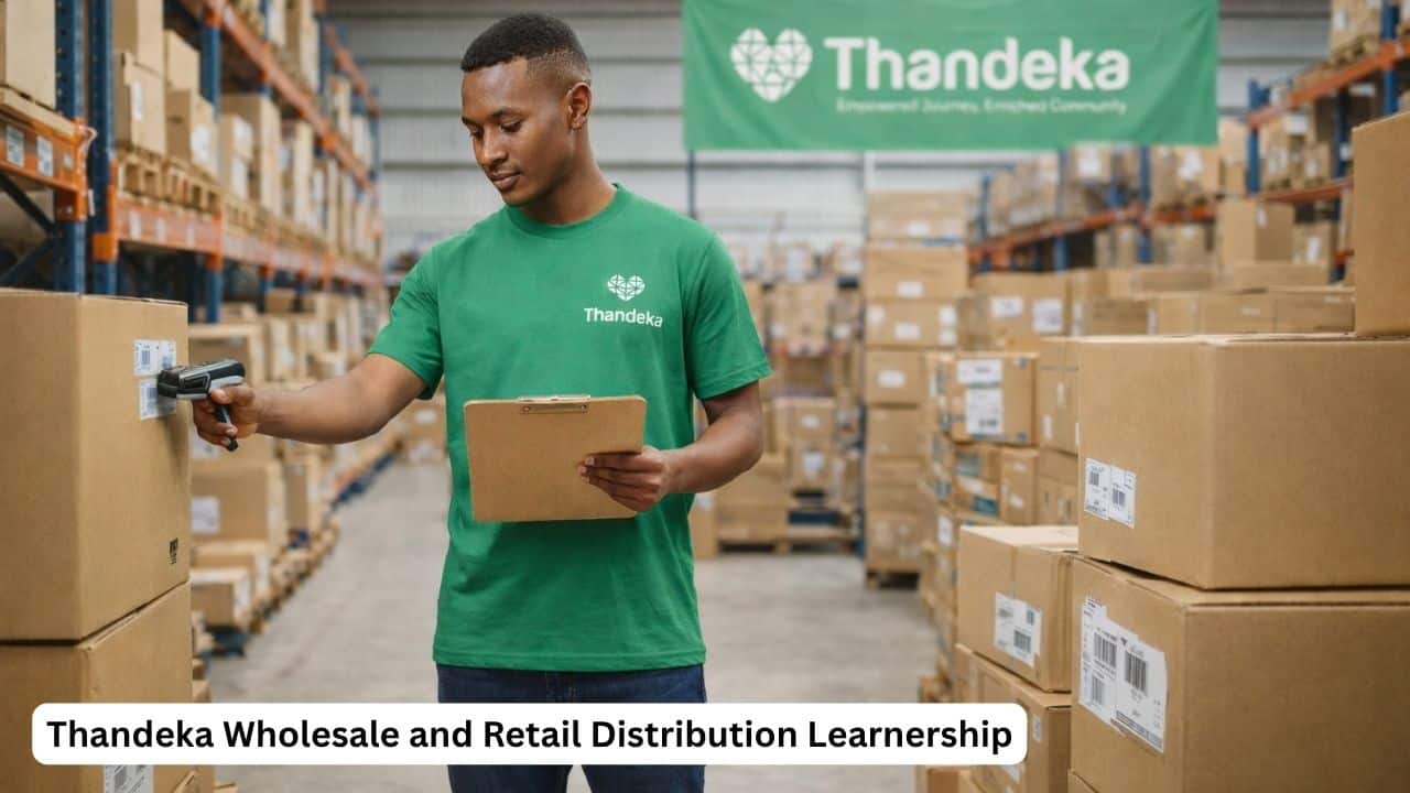 Thandeka wholesale and retail distribution learnership trainee working with stock in a retail warehouse environment