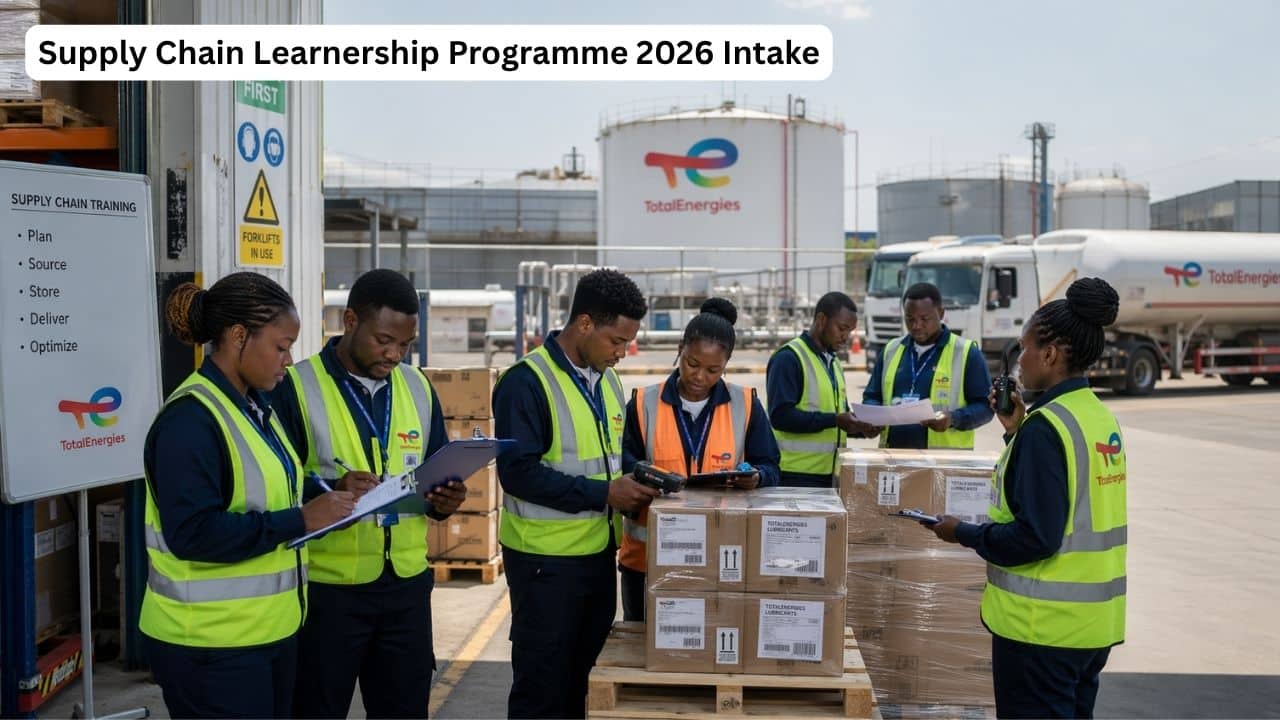 Young South African learners in a supply chain operations training environment at TotalEnergies