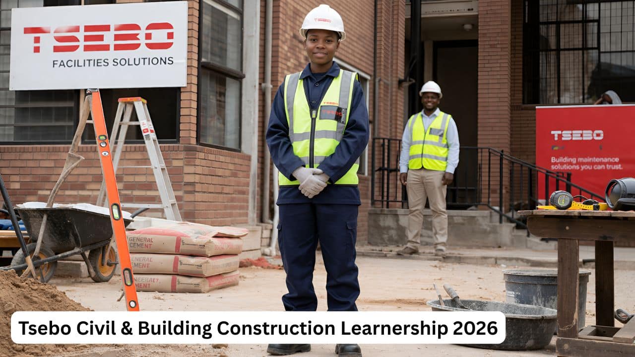Tsebo civil and building construction learner on a supervised work site in Pretoria