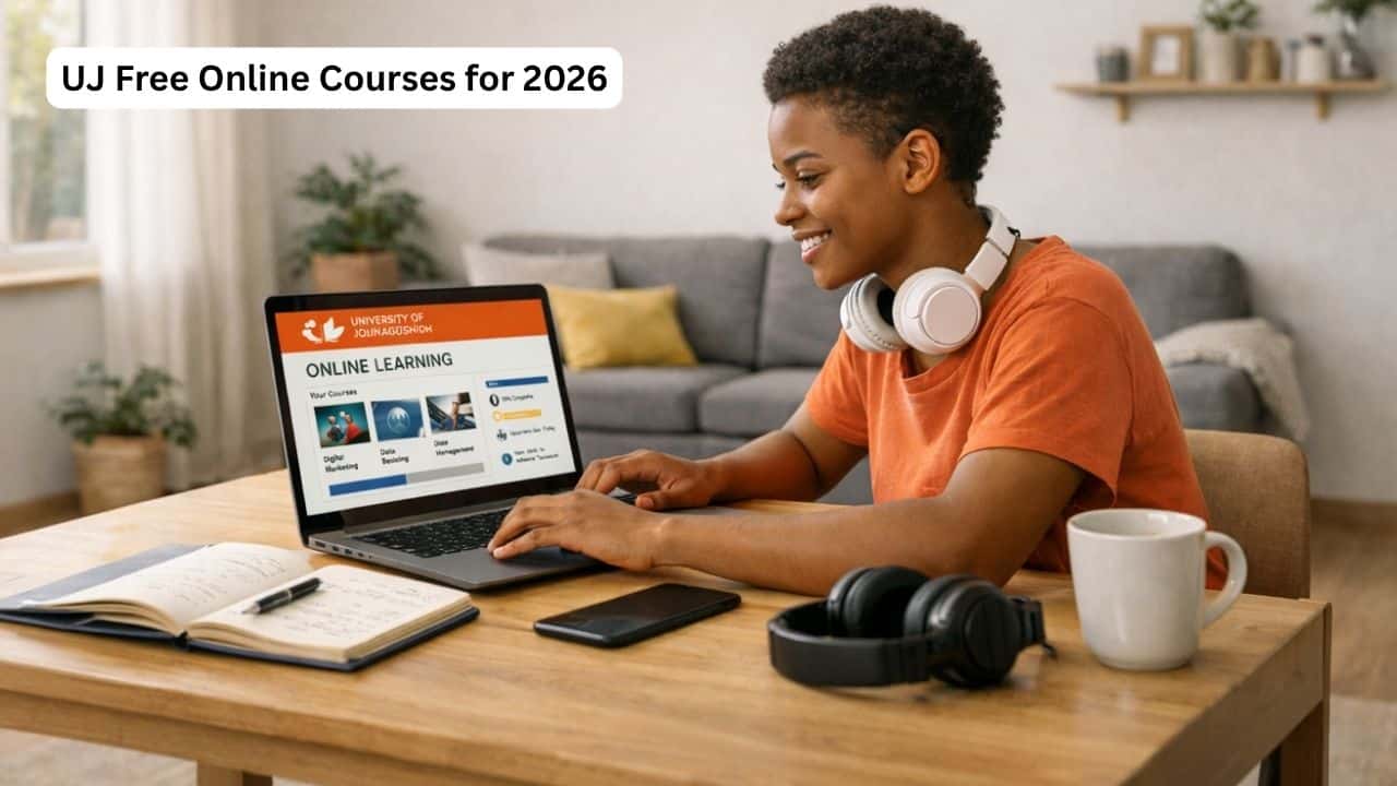 Young South African learner studying a free online course on a laptop through UJ Digital in 2026