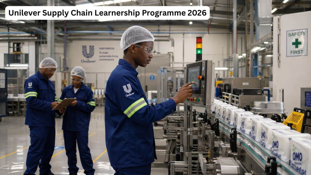 Young South African learner working on an automated packaging line during the Unilever Supply Chain Learnership Programme