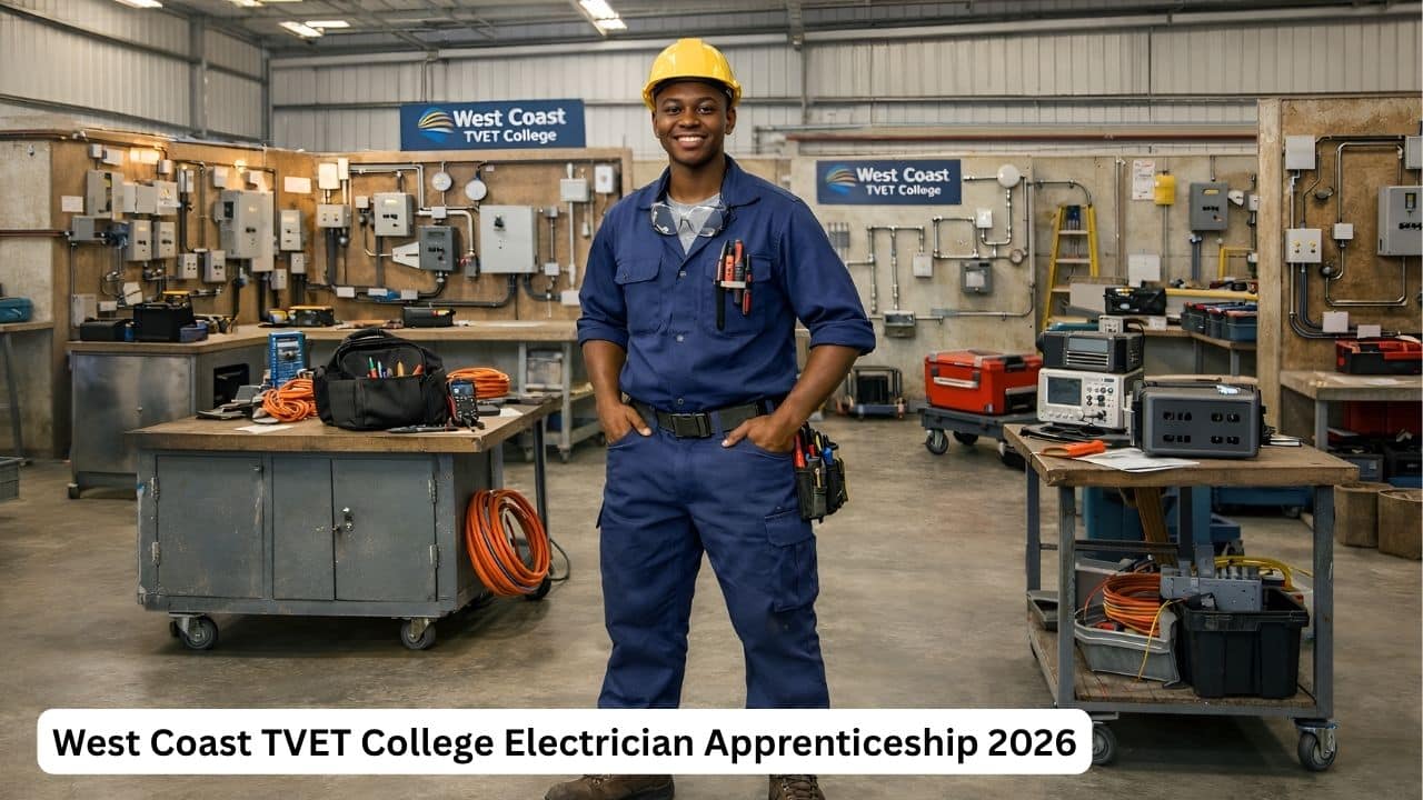 West Coast TVET College electrician apprenticeship learner in a practical electrical workshop