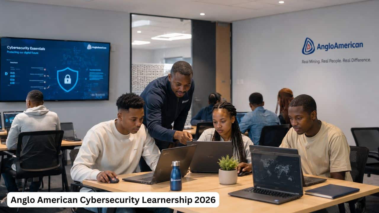 Young South African learners attending cybersecurity training for the Anglo American learnership programme