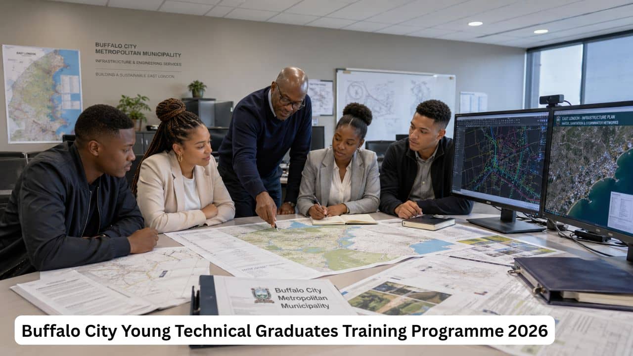 Young South African technical graduates receiving municipal training in GIS, engineering, planning and valuation fields.