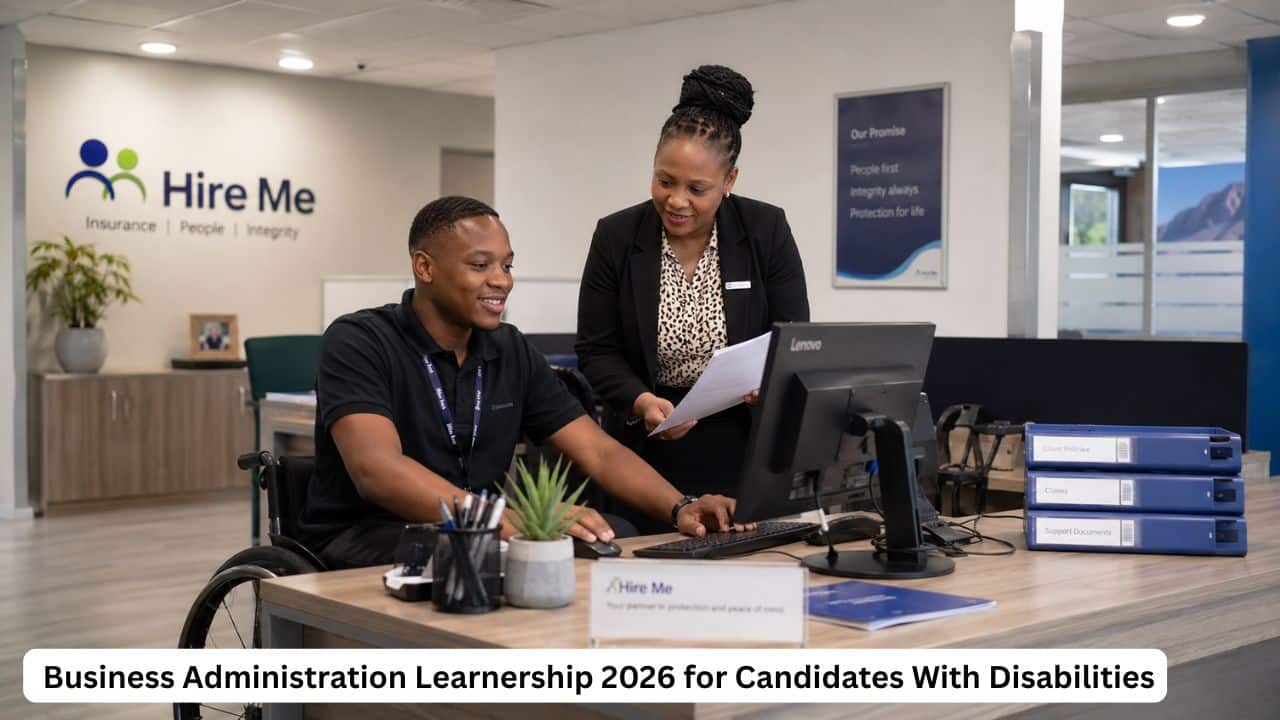 South African candidate with a disability gaining insurance administration experience through a Business Administration Learnership 2026