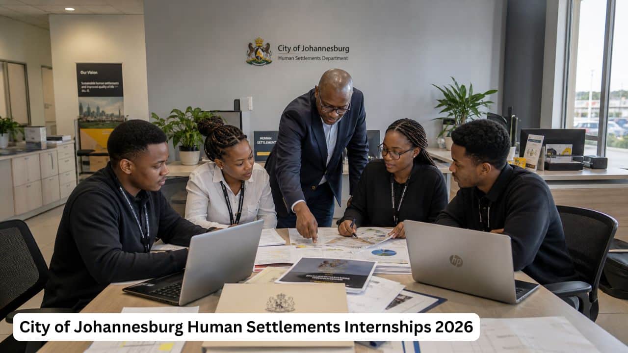 Young South African interns receiving municipal workplace training in the Human Settlements Department.