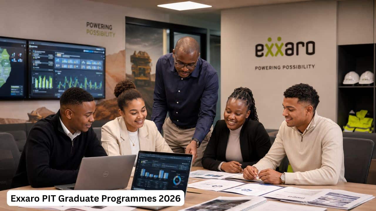 Young South African graduates receiving finance and data science training in a mining corporate environment.