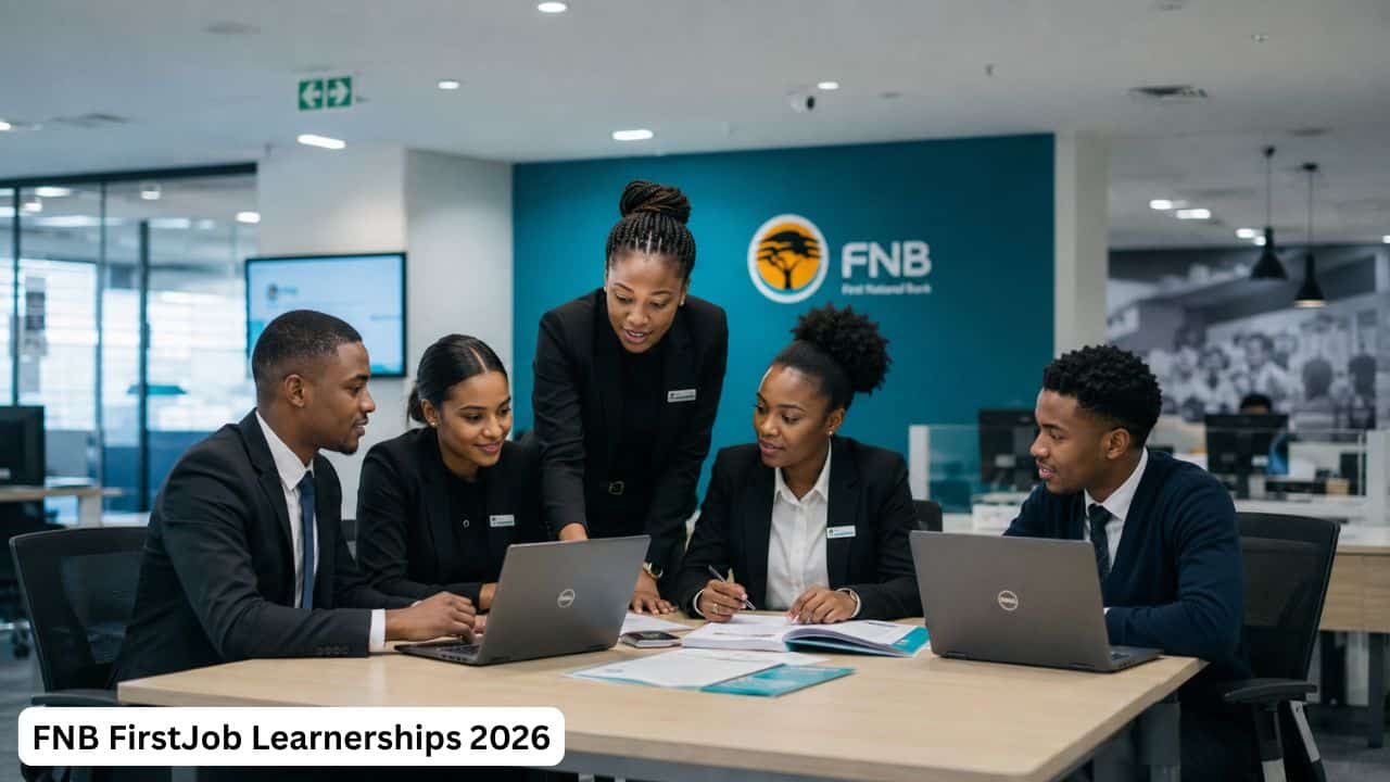 Young South African learners gaining banking workplace experience through the FNB FirstJob Learnerships 2026